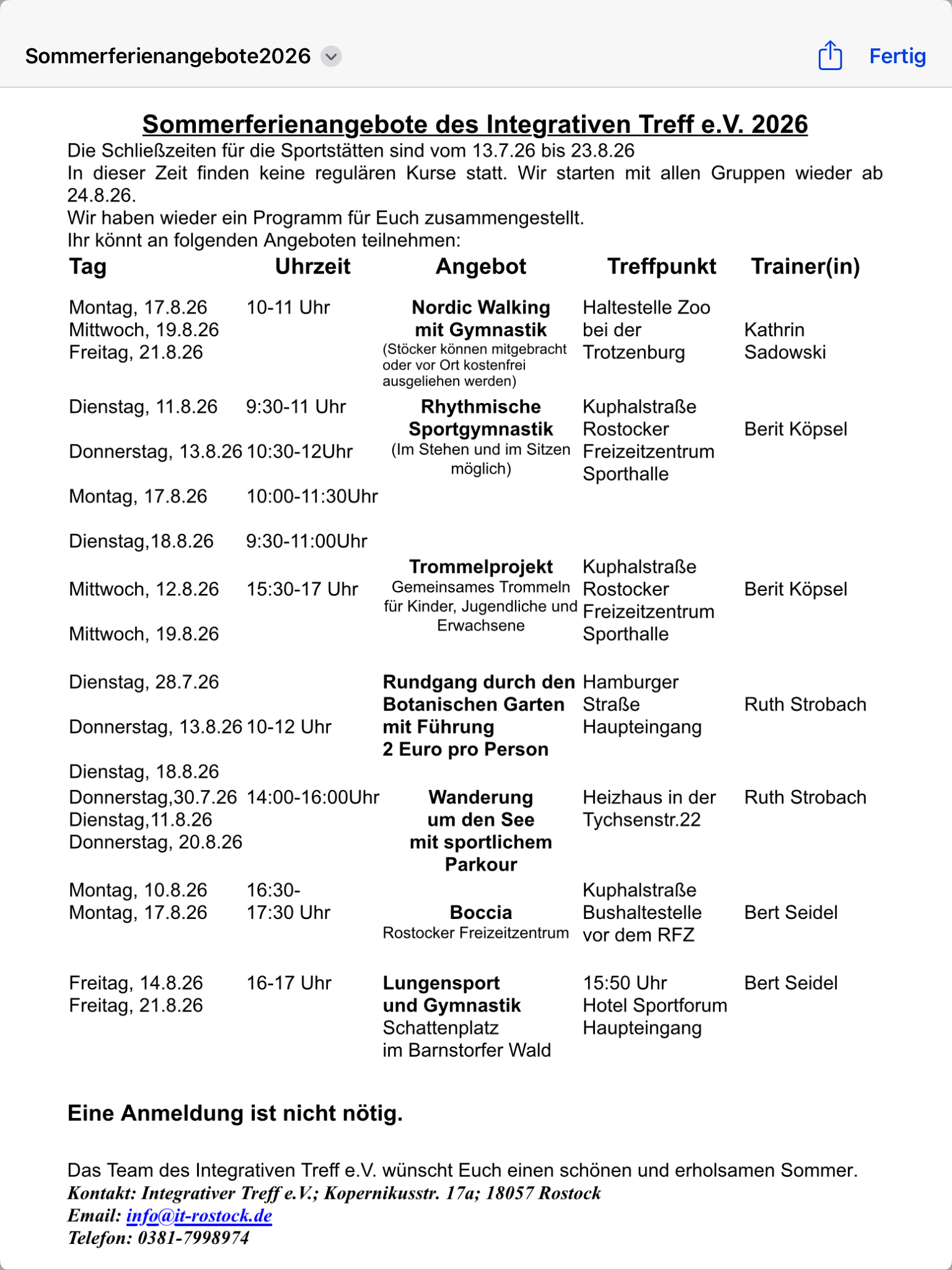 Sommerprogramm 2026